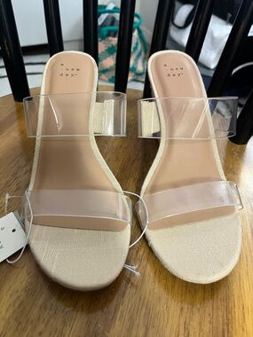 Target a new day Beige Clear-Strap Slide Mules, NWT